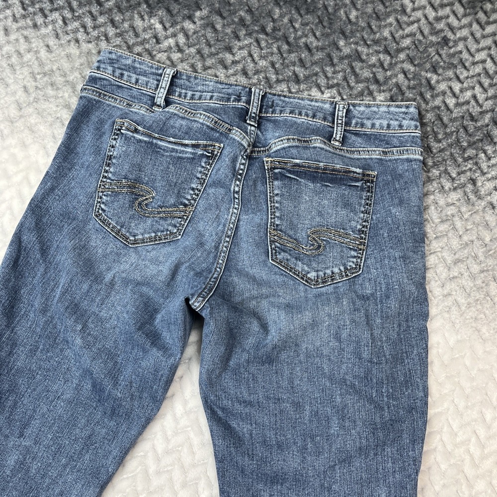 Silver Jeans Co. Elyse Women's W31/L33 Dark Wash Slim Boot Distressed Stretch - Picture 2 of 10
